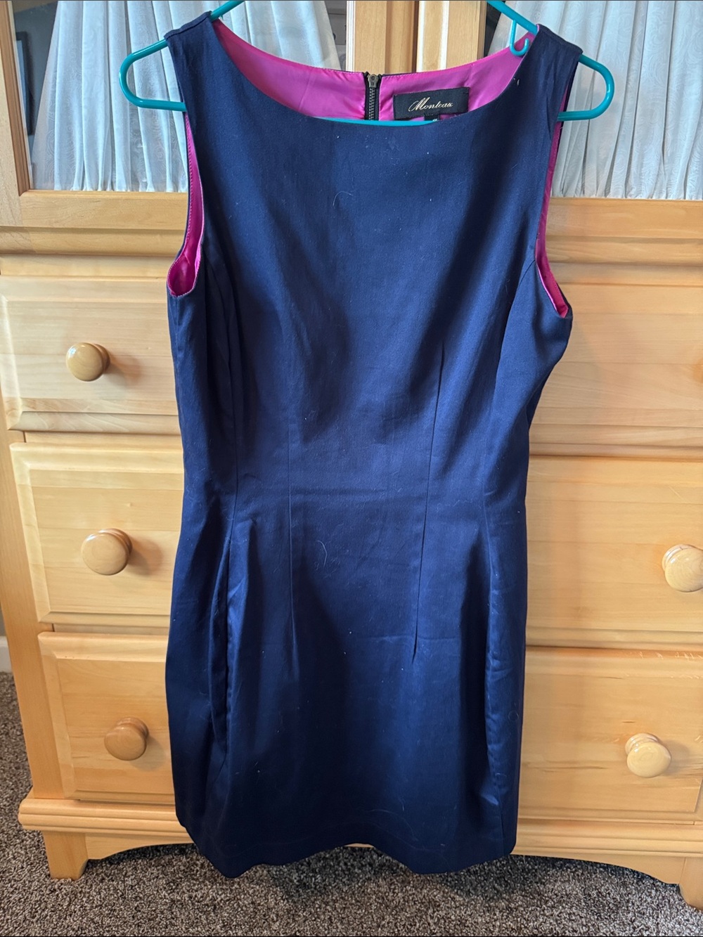 Monteau Navy Mini Dress with Pink Lining